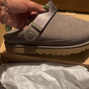 UGG Grey Suede Slide with Adjustable Strap and Lug Sole